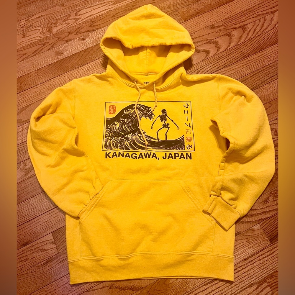 Bowery Supply Co. RareKanagawa Japan Skeleton Surfing Graphic Hoodie Sm